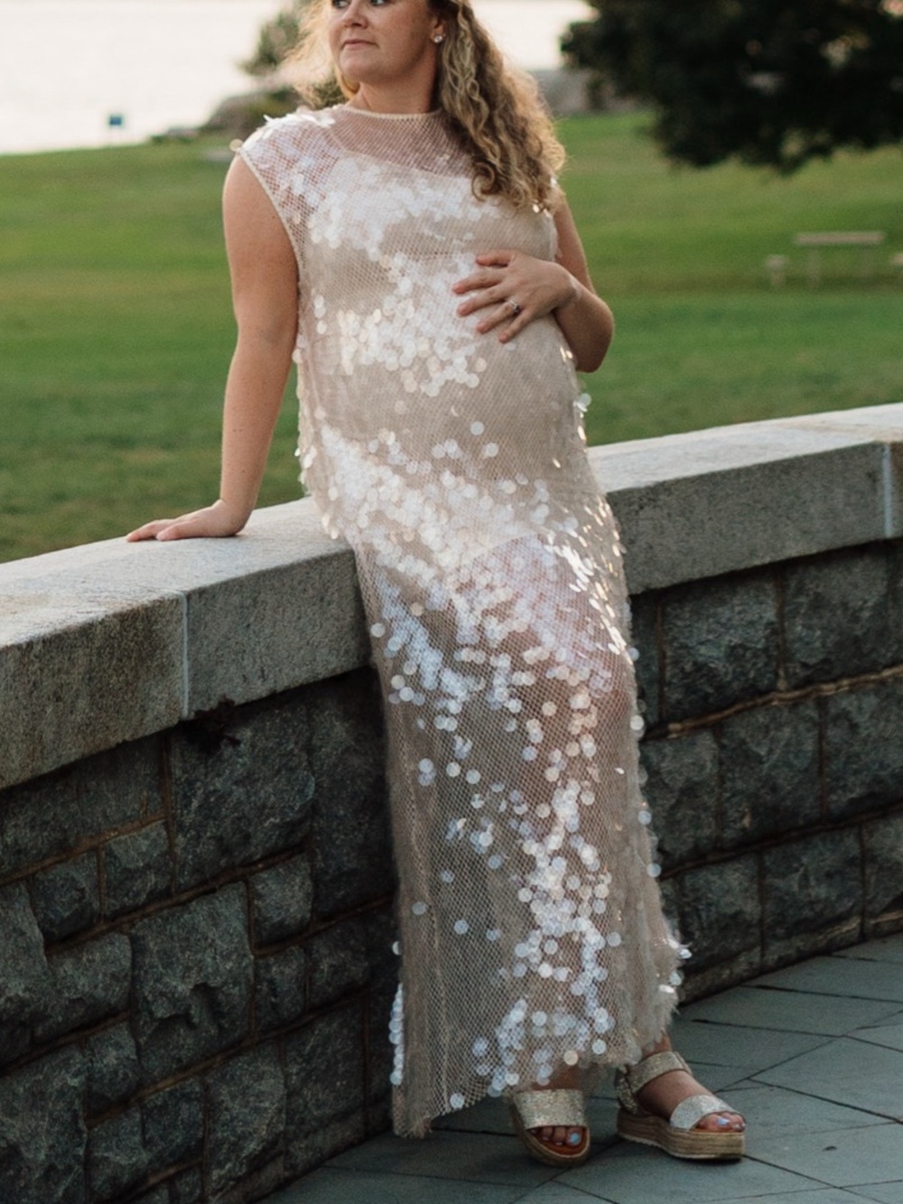 VRG GRL Astrid Sequin Maxi Dress in Champagne